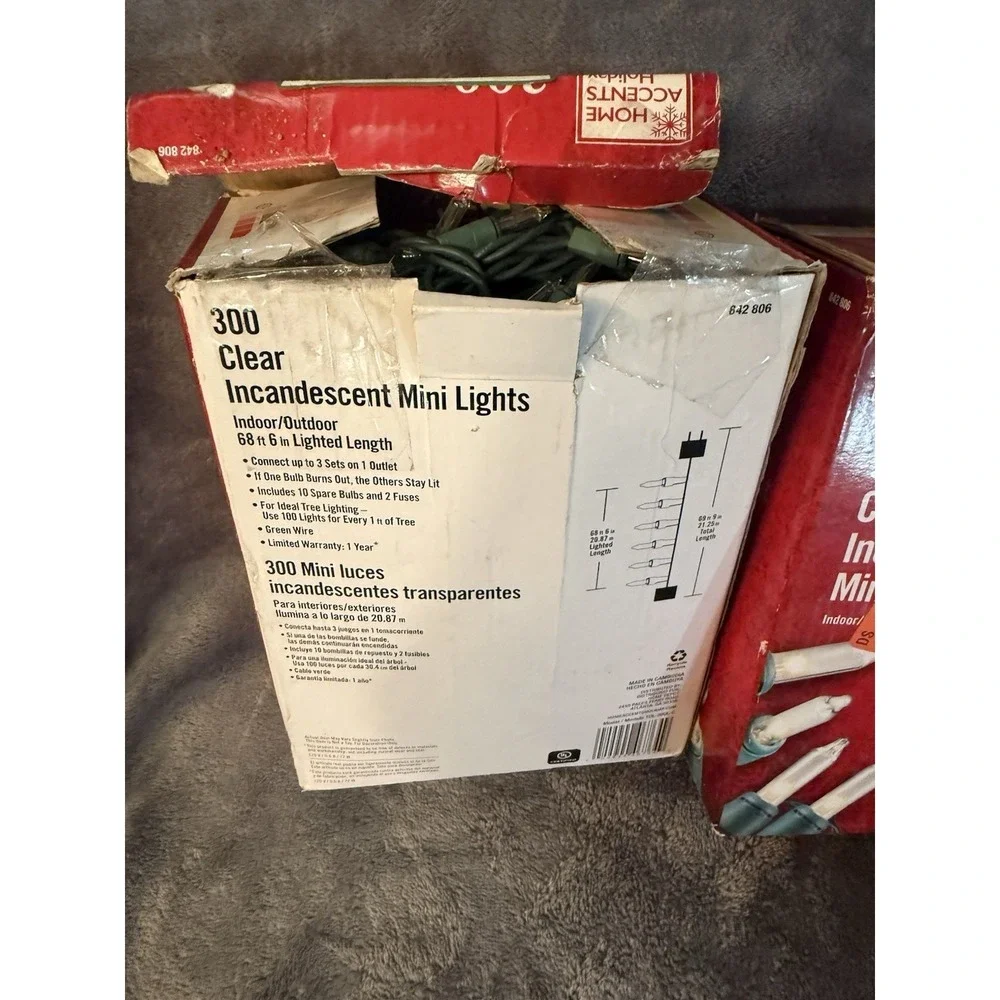 Lot Of 2 300 Light Clear Incandescent  Mini Christmas lights By HOME ACCENTS